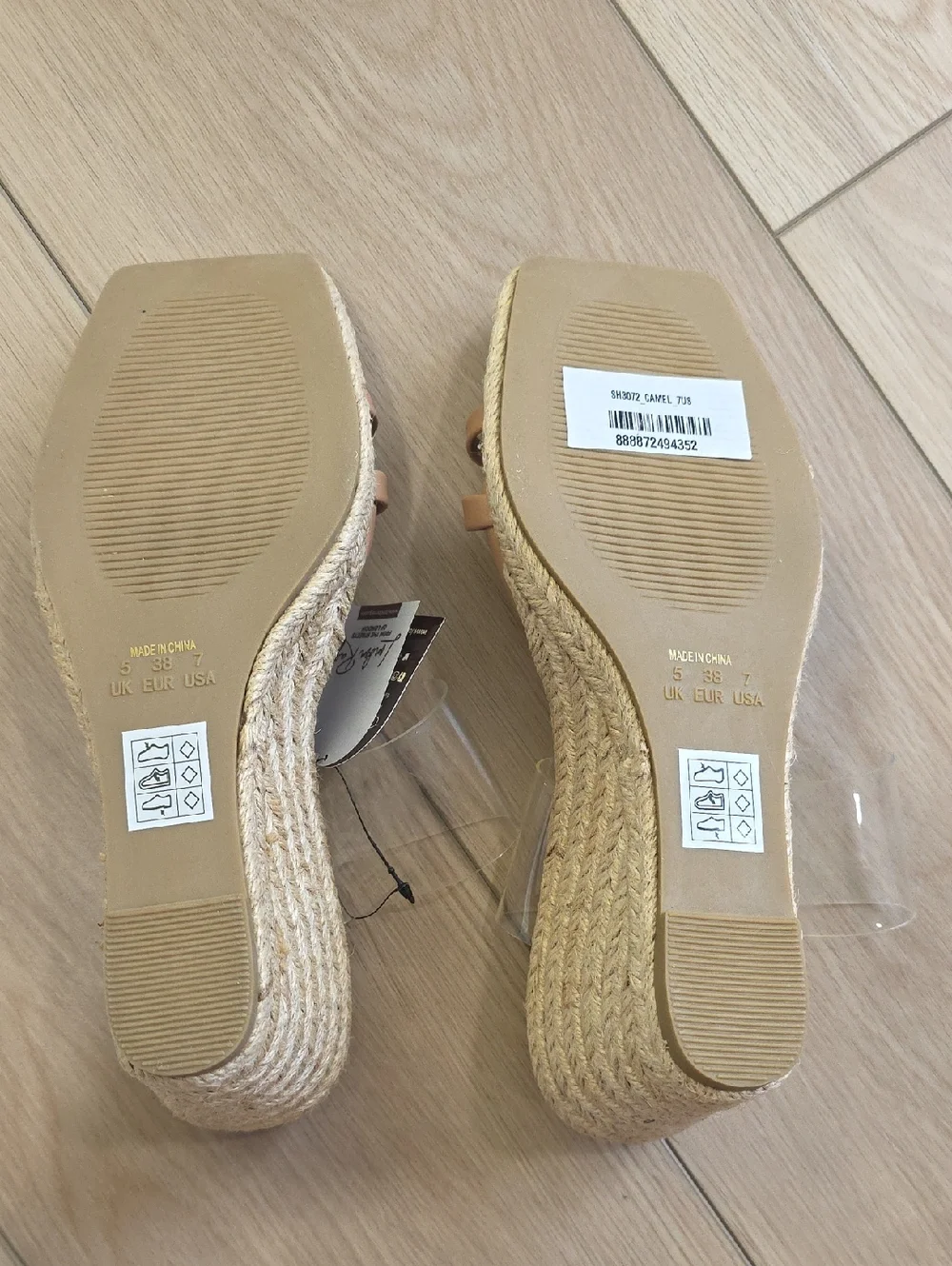 London Rag Clear Strap Espadrille Tan Wedge Sandal